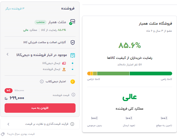 بخش‌های مختلف جایگاه فروش در دیجی کالا 