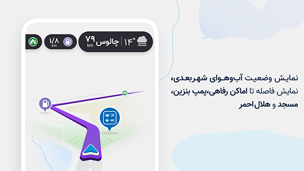 نمایش وضعیت آب و هوای شهر بعدی در نشان 