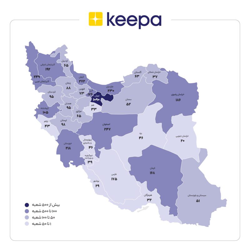 میزان پراکندگی کیف پول اعتباری کیپا در سیزده فروشگاه زنجیره‌ای